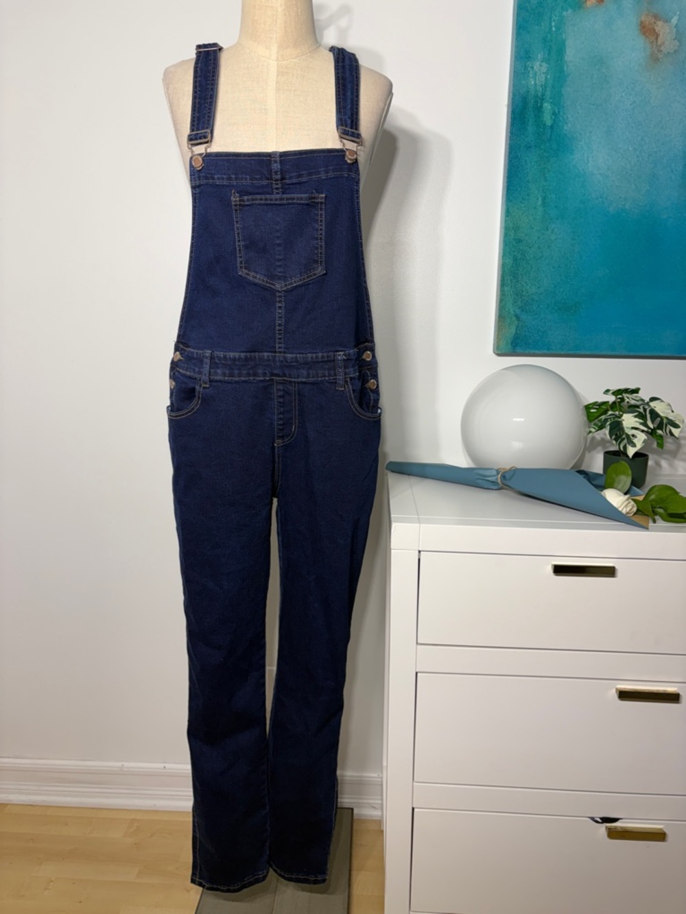 Classic Navy Denim Women's Overalls with Adjustable Straps
